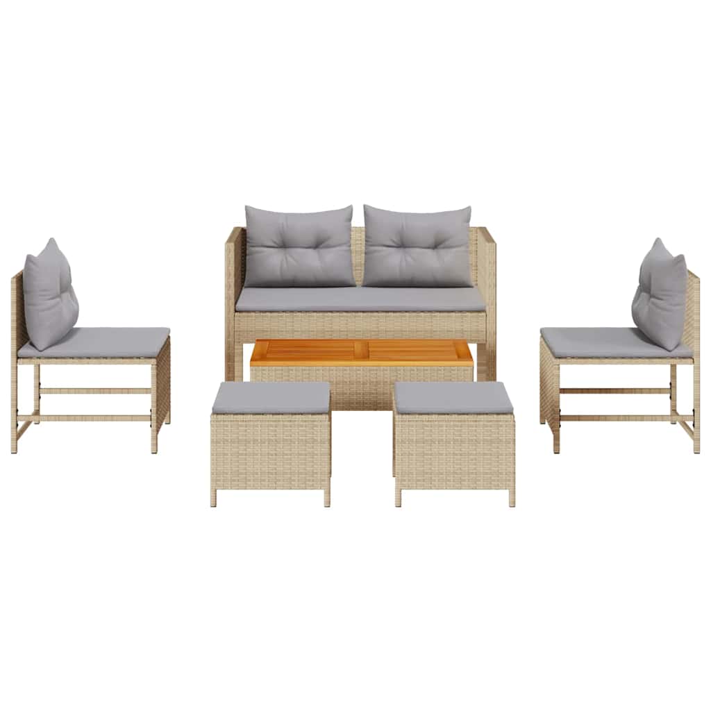 Garten-Sofa-Set 6 pcs Beige und Hellgrau Poly-Rattan