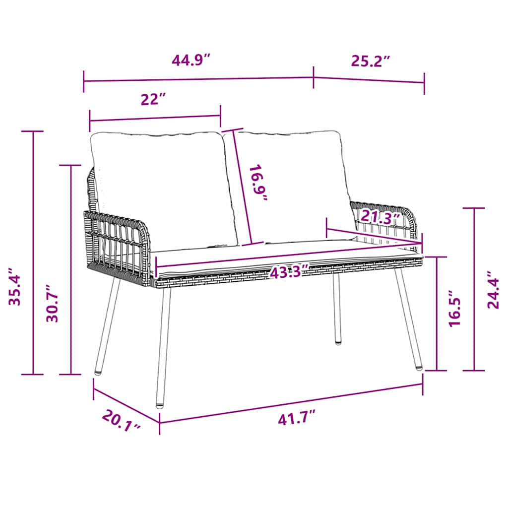 Gartenbank mit Kissen Braun 114 x 64 x 78cm Metall