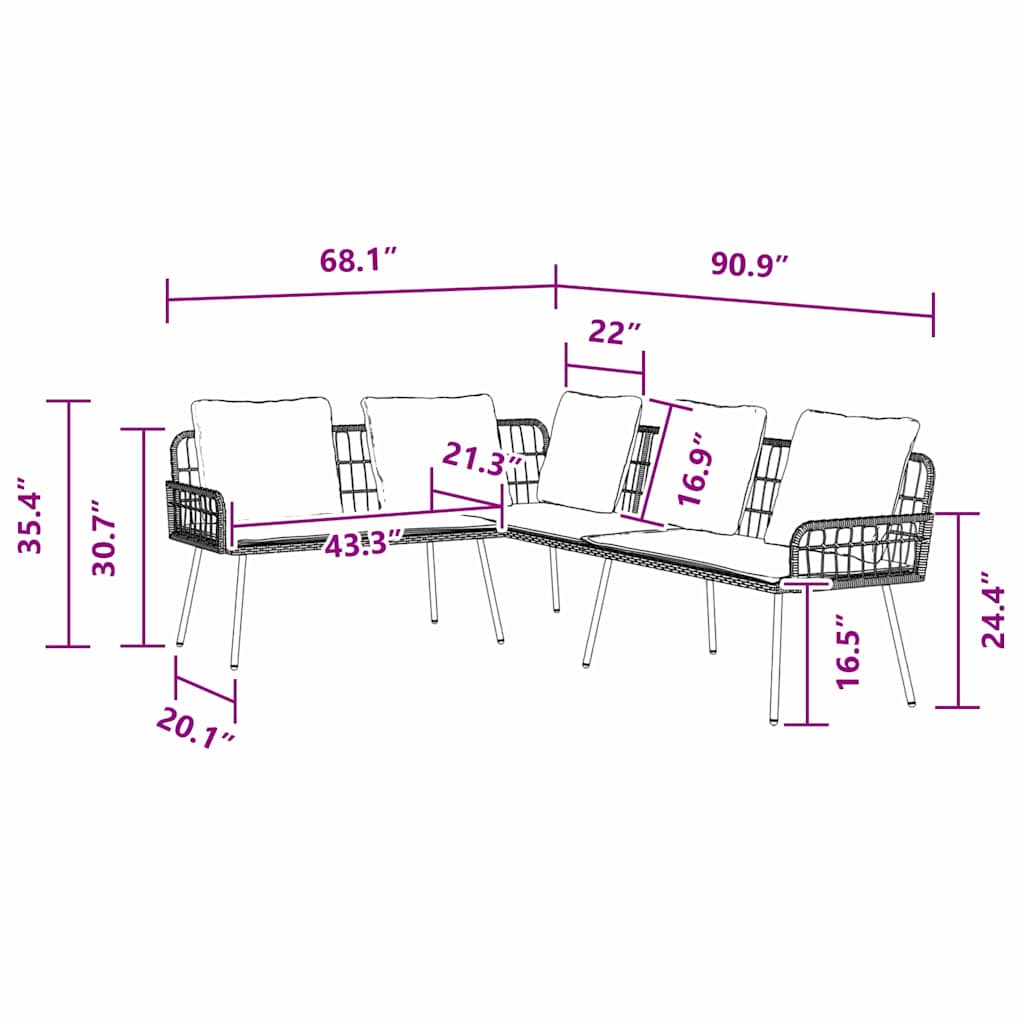 Sofa mit Kissen Grau 61.5 x 123 x 82cm Metall