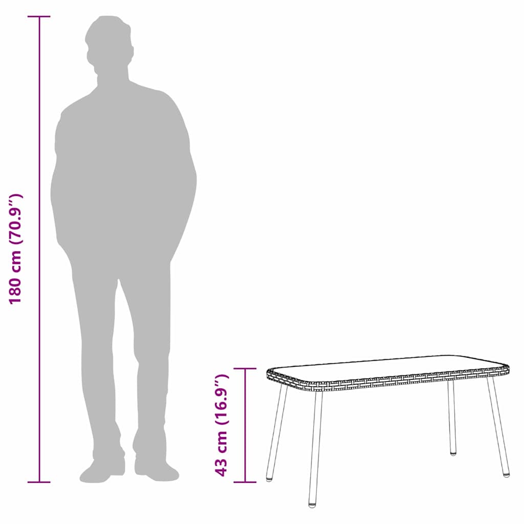 Couchtisch Schwarz 90 x 45 x 42 cm Poly-Rattan, Glas