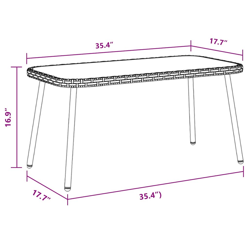 Couchtisch Schwarz 90 x 45 x 42 cm Poly-Rattan, Glas