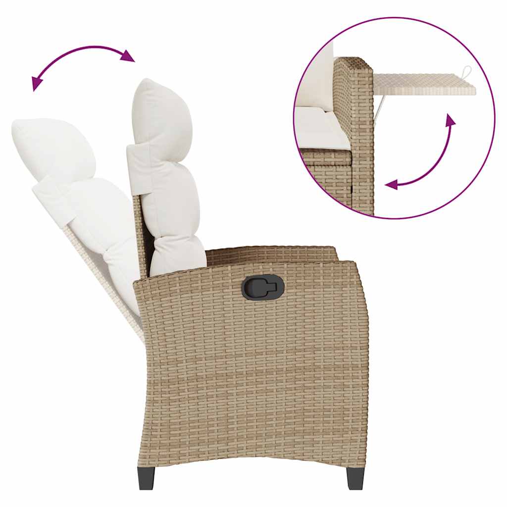 Gartensessel mit Beistelltisch Verstellbar Beige Poly Rattan
