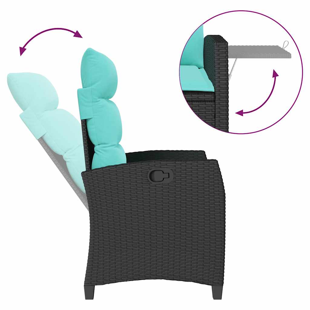 Gartensessel mit Beistelltisch Verstellbar Schwarz Poly Rattan