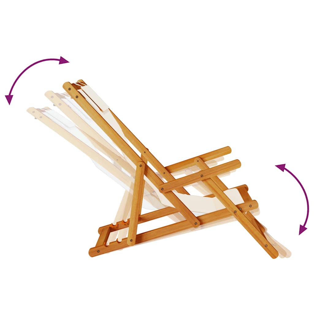 Strandstuhl mit Armlehnen Klappbar Creme Akazienholz Textilene