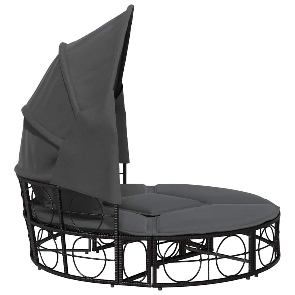 Outdoor-Loungebett mit Dach und Kissen Schwarz Poly Rattan