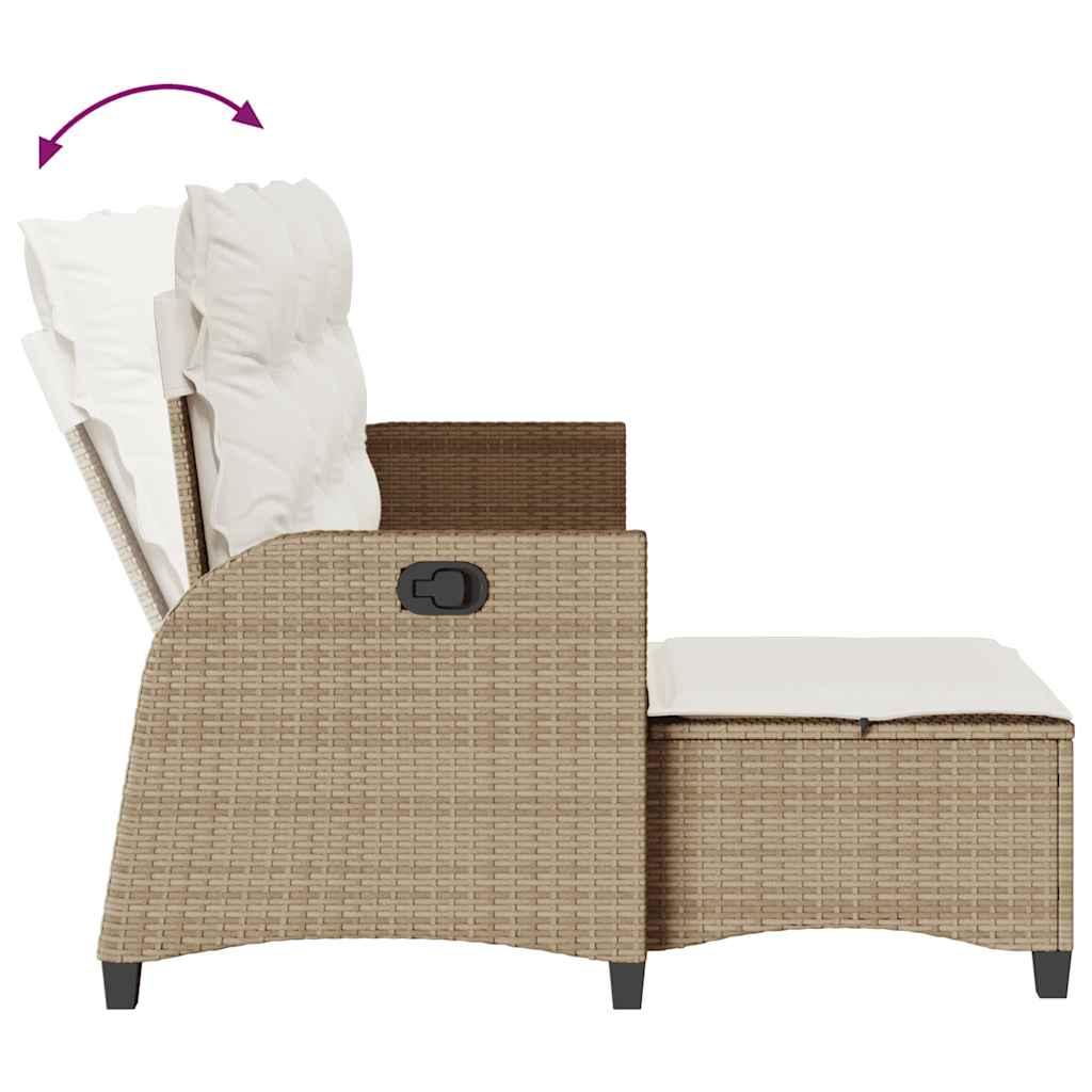 Gartensofa mit Liegefunktion Kissen L-Form Beige Poly Rattan