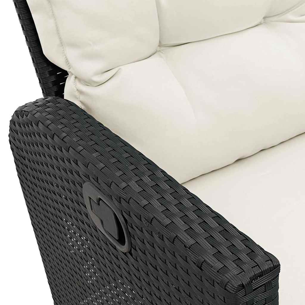 3tlg. Garten-Sofagarnitur mit Kissen L-Form Schwarz Poly Rattan