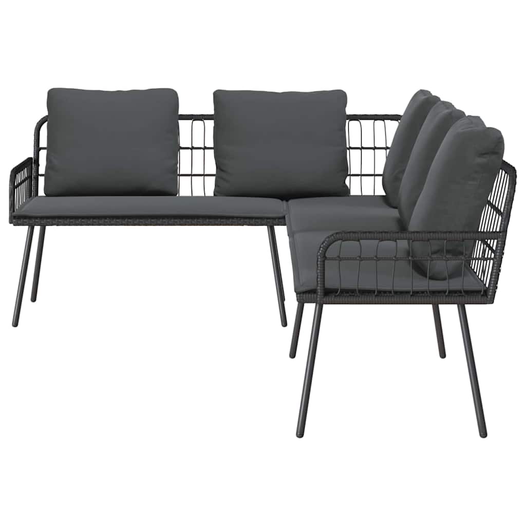 2-teilige Garten-Sofaset mit Kissen in Schwarz aus Poly Rattan