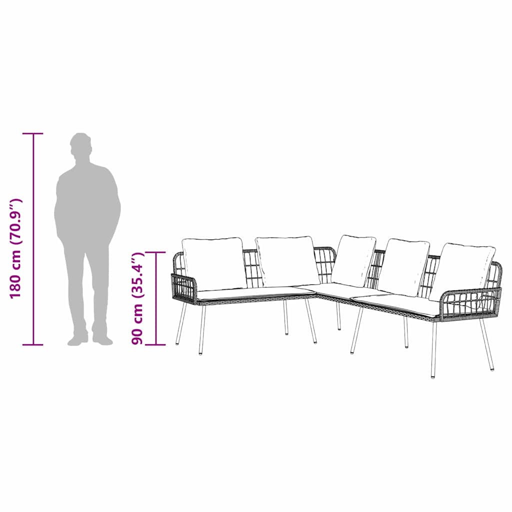 2-teilige Garten-Sofaset mit Kissen in Schwarz aus Poly Rattan