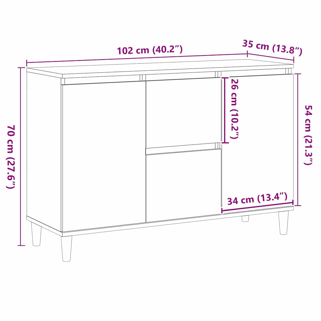 Sideboard mit Schubladen Schwarz 101 x 35 x 60 cm Holzwerkstoff