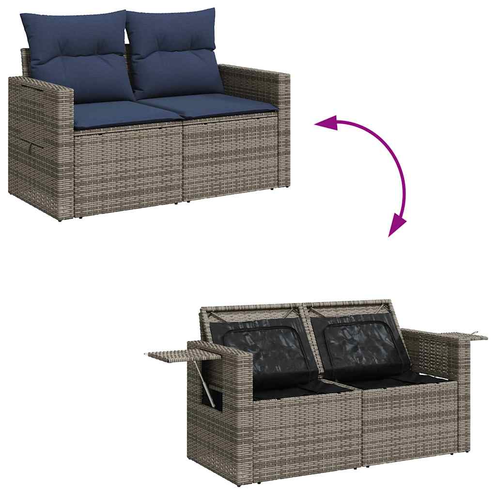 7-tlg. Garten-Sofagarnitur mit Kissen Grau Poly Rattan