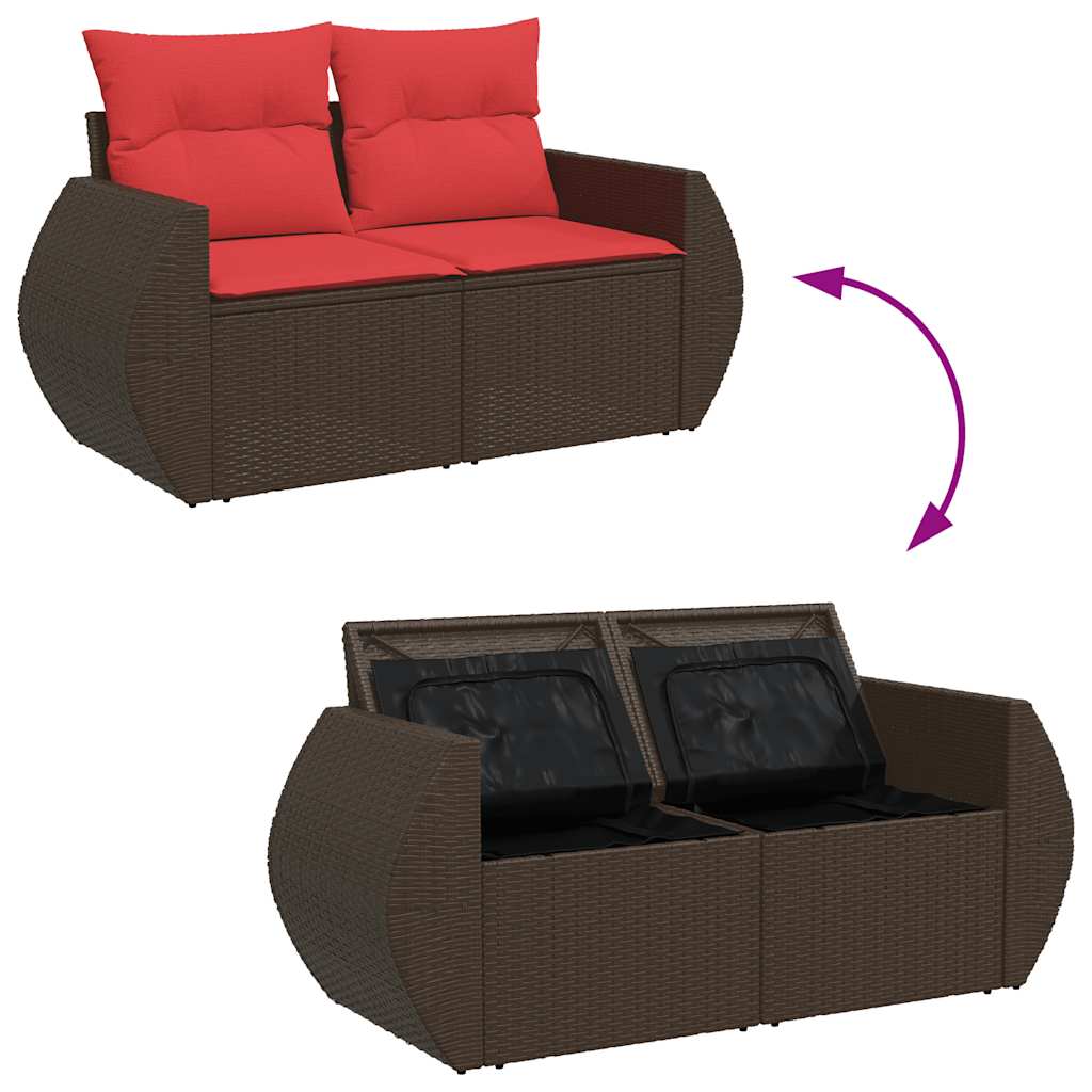 9-tlg. Garten-Sofagarnitur mit Kissen Braun Poly Rattan