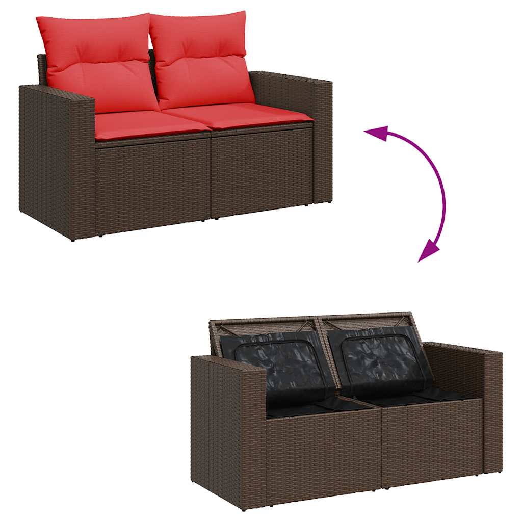 11-tlg. Garten-Sofagarnitur mit Kissen Braun Poly Rattan