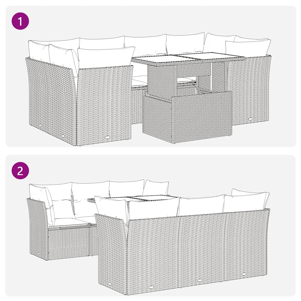 7-tlg. Garten-Sofagarnitur mit Kissen Hellgrau Poly Rattan