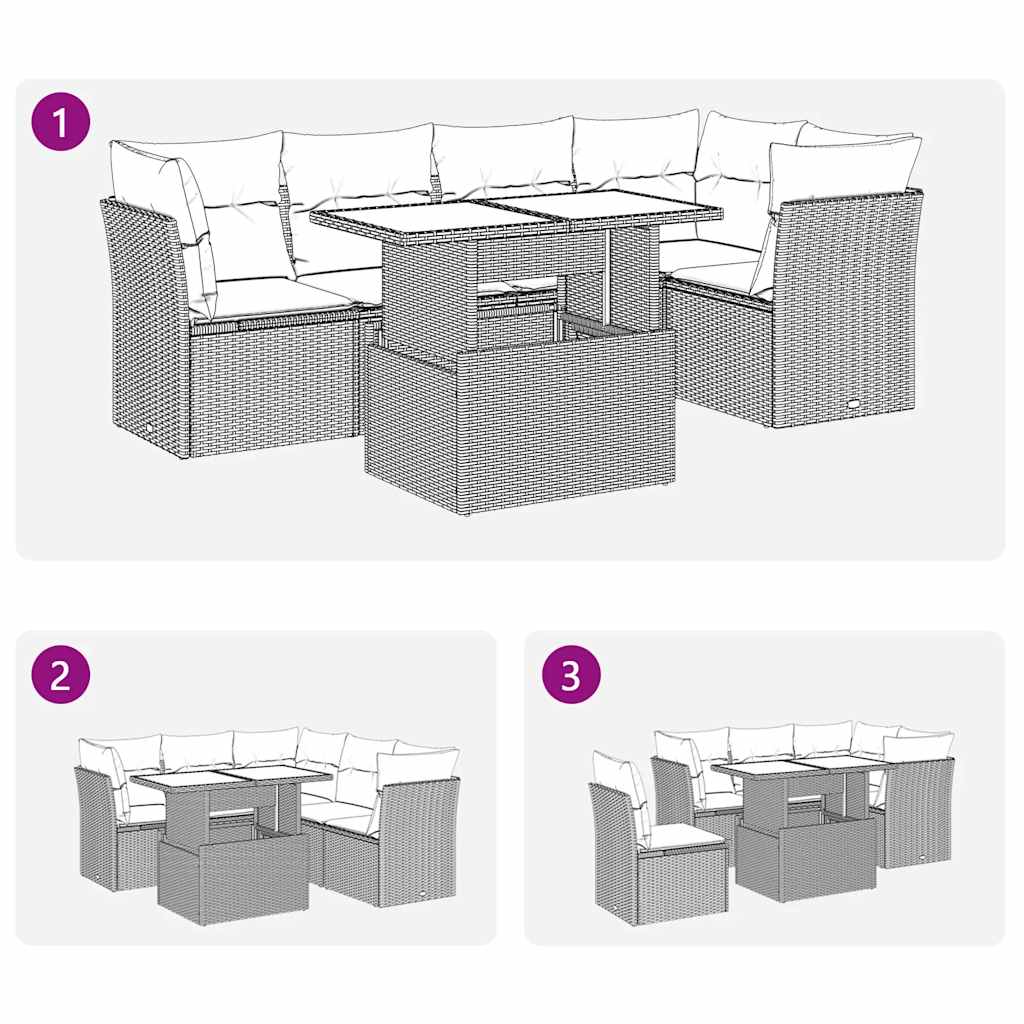 6-tlg. Garten-Sofagarnitur mit Kissen Braun Poly Rattan