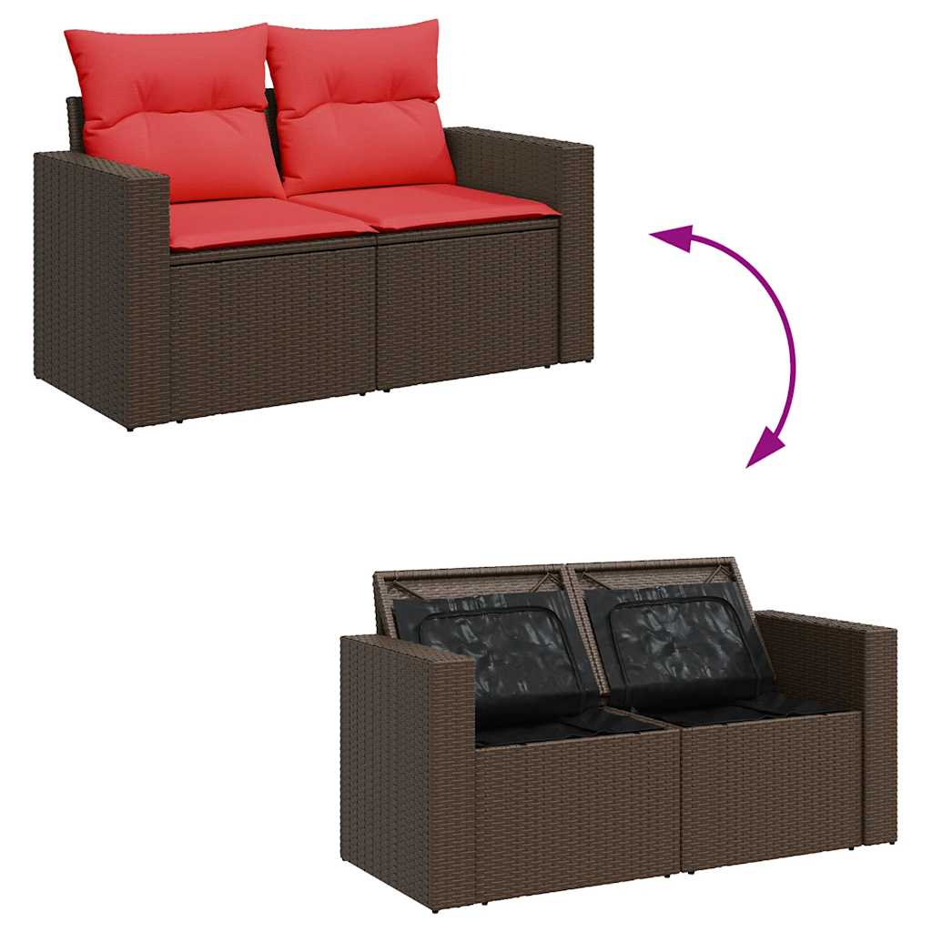 5-tlg. Garten-Sofagarnitur mit Kissen Braun Poly Rattan Akazie
