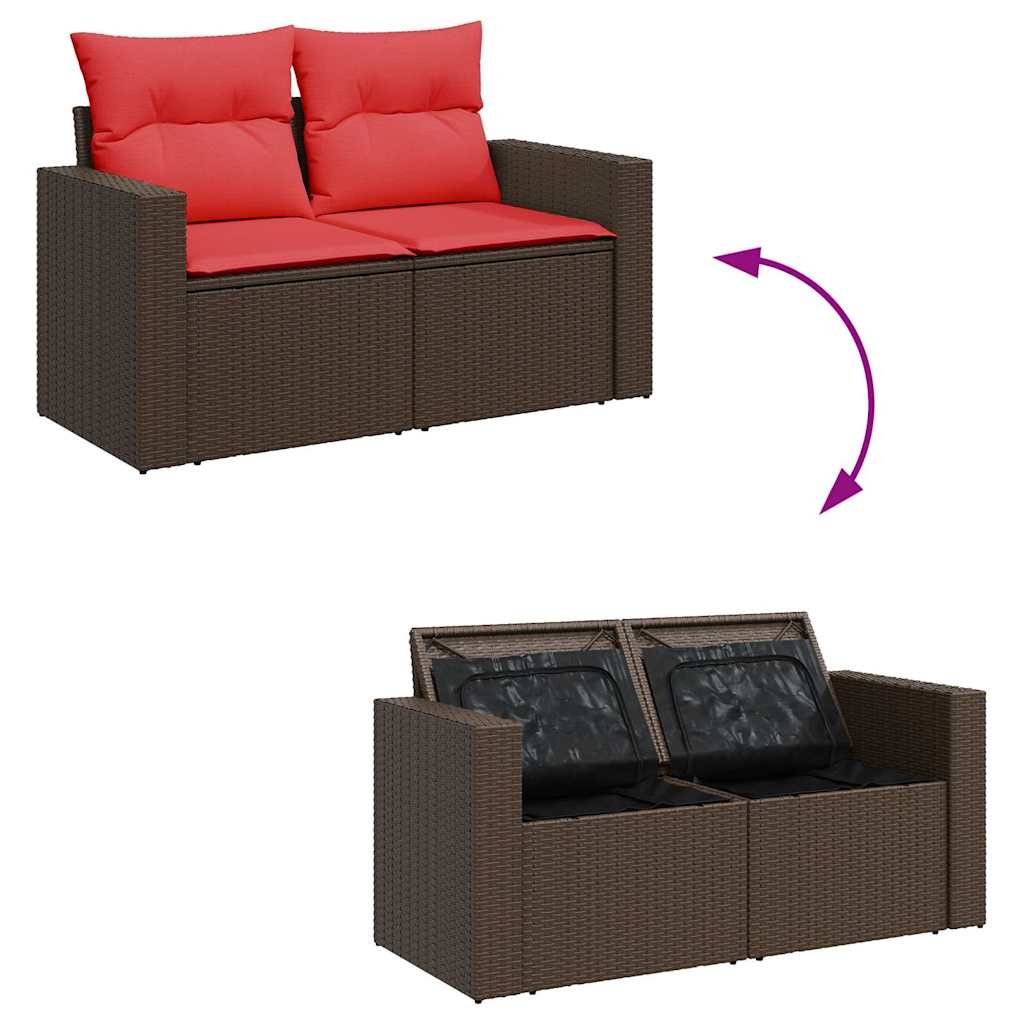 9-tlg. Garten-Sofagarnitur mit Kissen Braun Poly Rattan Akazie