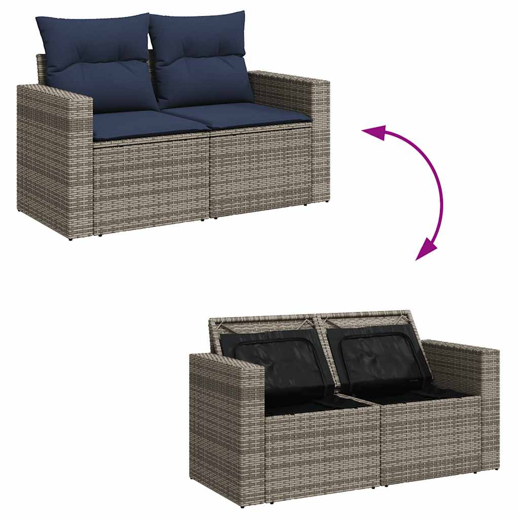 10-tlg. Garten-Sofagarnitur mit Kissen Grau Poly Rattan Akazie