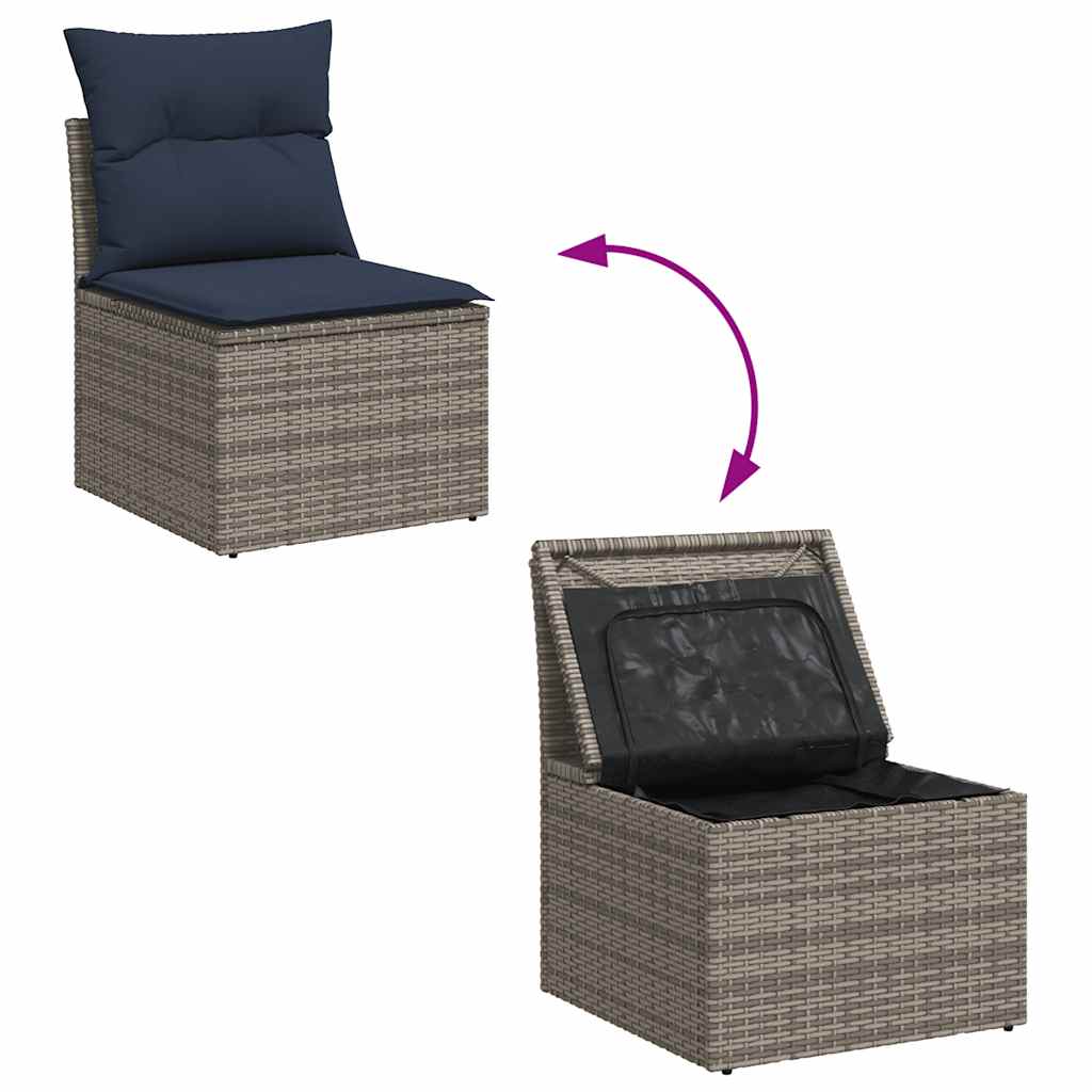 11-tlg. Garten-Sofagarnitur mit Kissen Schwarz Poly Rattan