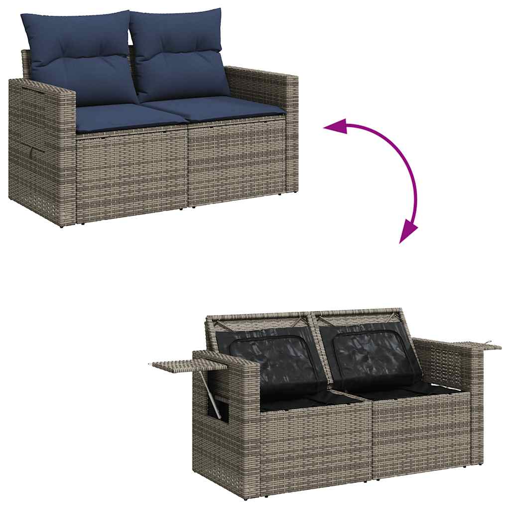 9-tlg. Garten-Sofagarnitur mit Kissen Braun Poly Rattan Akazie