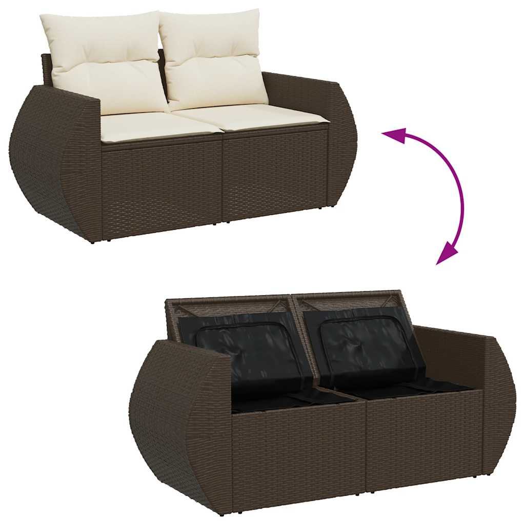 7-tlg. Garten-Sofagarnitur mit Kissen Braun Poly Rattan