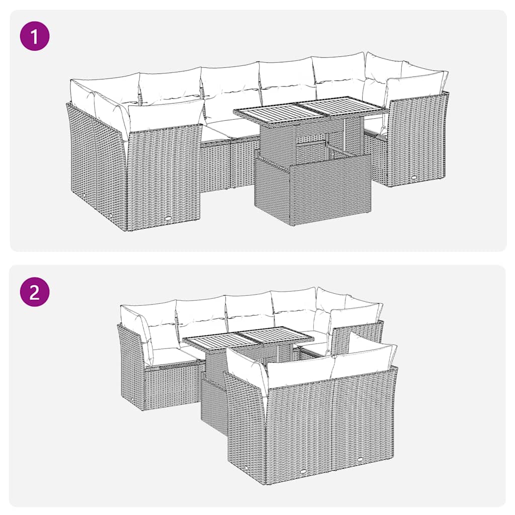 8-tlg. Garten-Sofagarnitur mit Kissen Beige Poly Rattan
