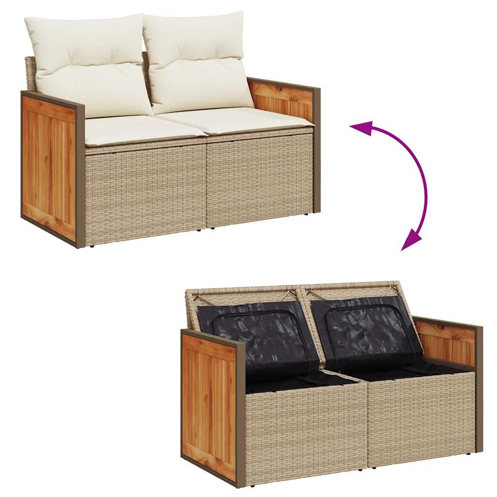 6-tlg. Garten-Sofagarnitur mit Kissen Beige Poly Rattan