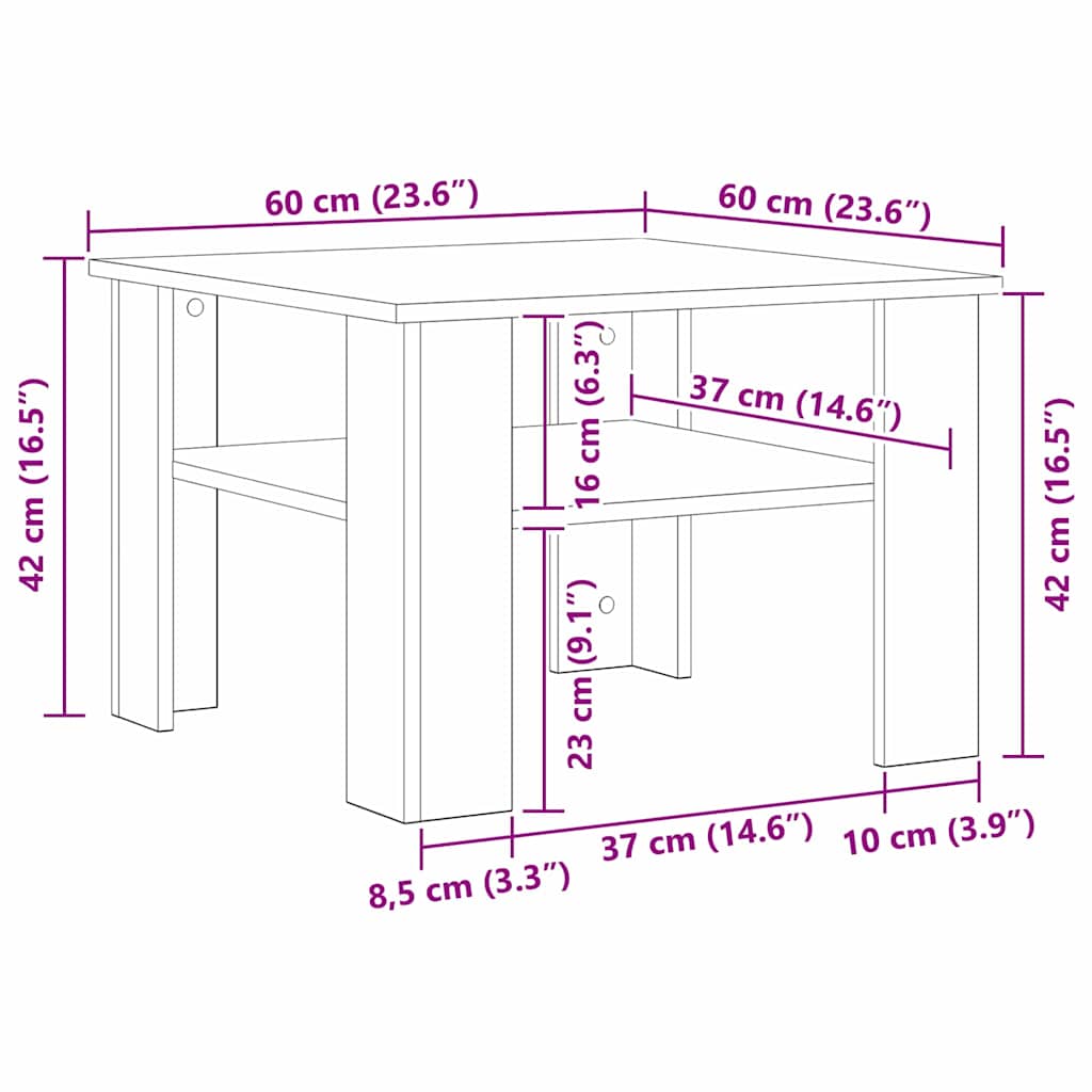 Couchtisch Schwarze Eiche 60 x 60 x 42 cm Holzwerkstoff