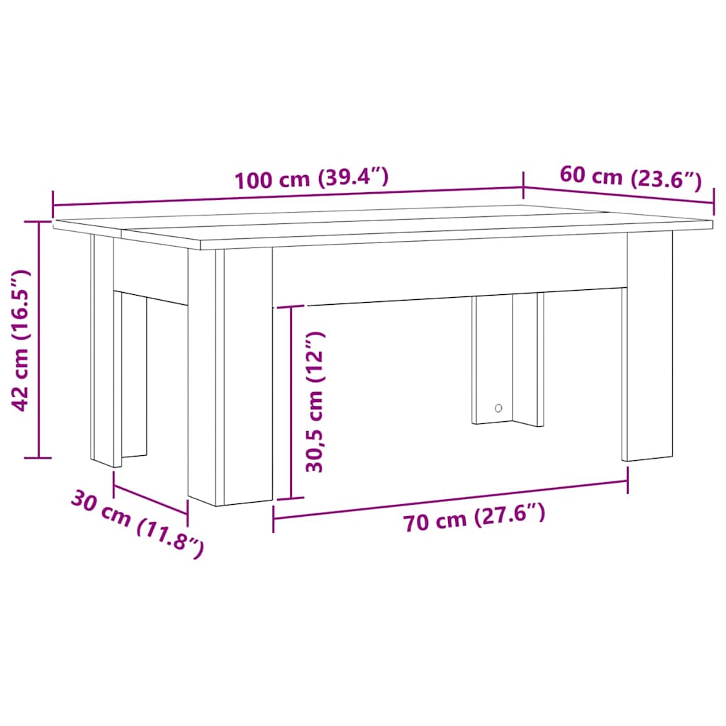 Couchtisch Schwarz Eichen-Optik 100 x 60 x 42 cm Holzwerkstoff
