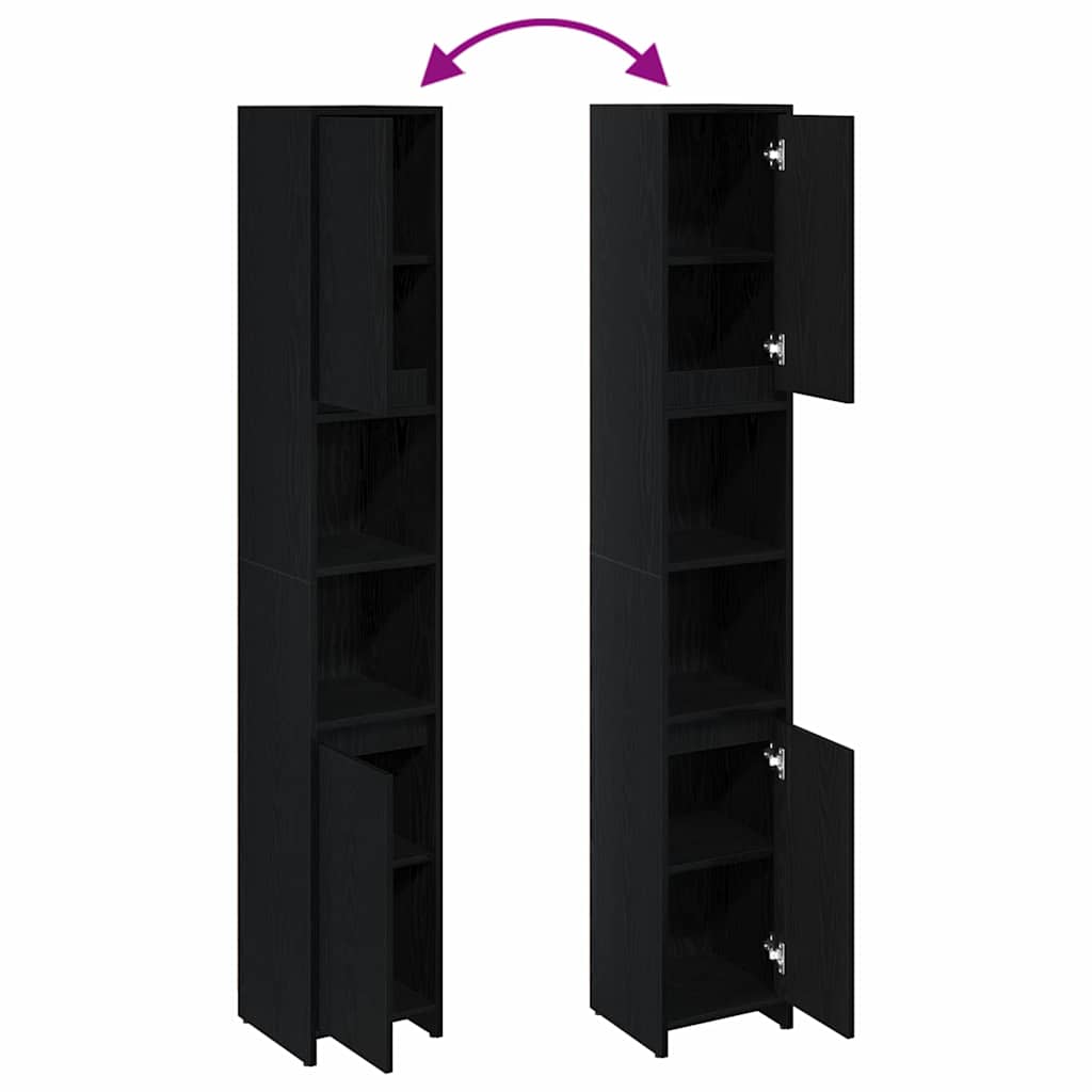 Badezimmerschrank mit Tür Schwarze Eiche 30 x 30 x 183,5 cm