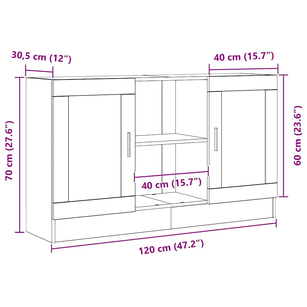 Sideboard Schwarz 120 x 30.5 x 70 cm Holzwerkstoff