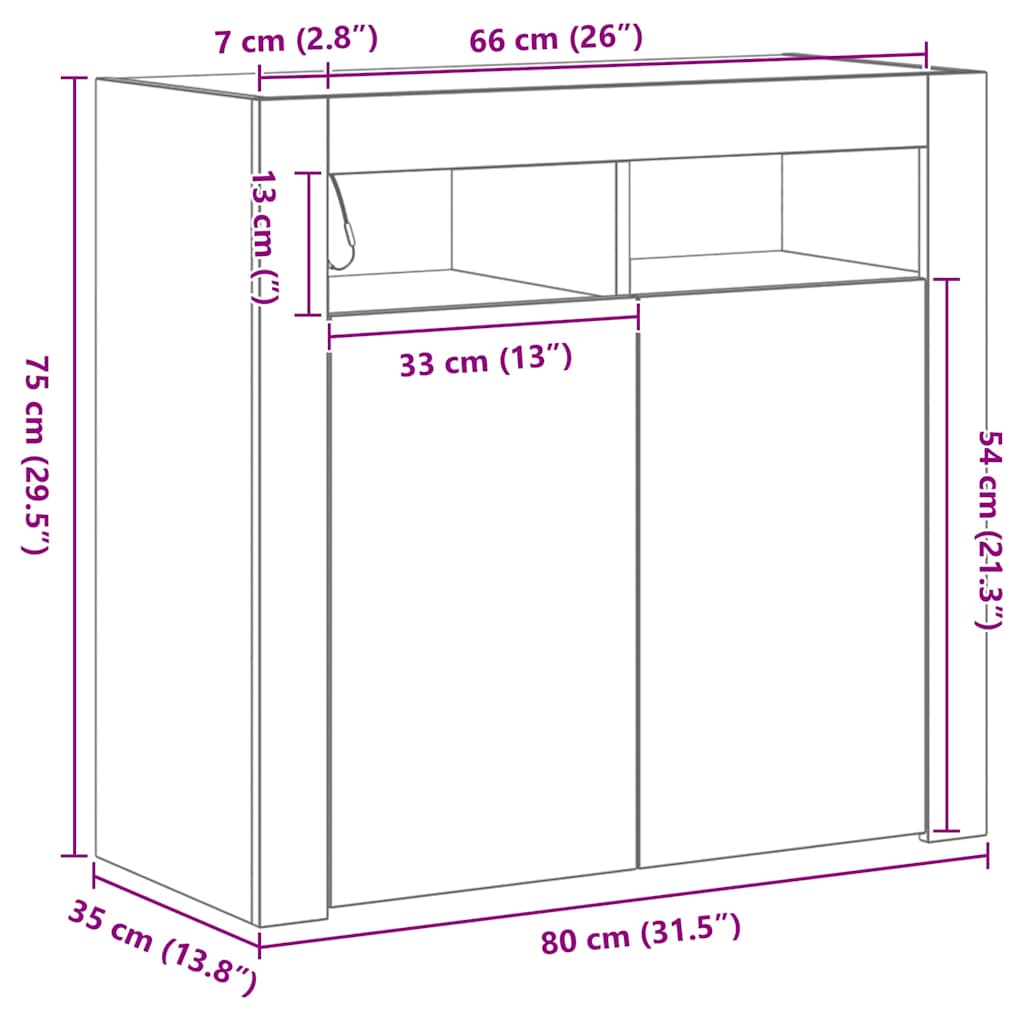 Sideboard Schwarz 80 x 35 x 75 cm Holzwerkstoff