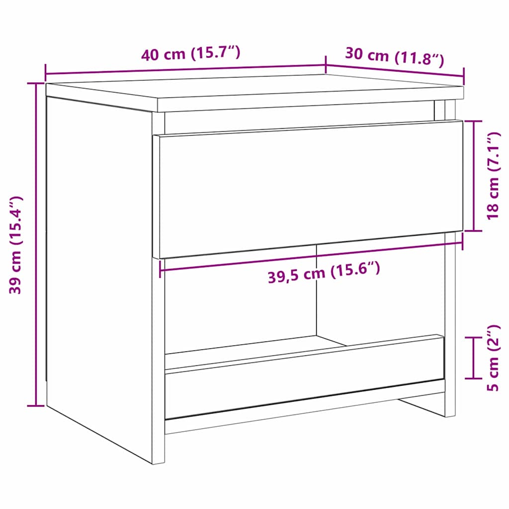 Nachttisch Schwarze Eiche 40 x 30 x 39 cm Holzwerkstoff