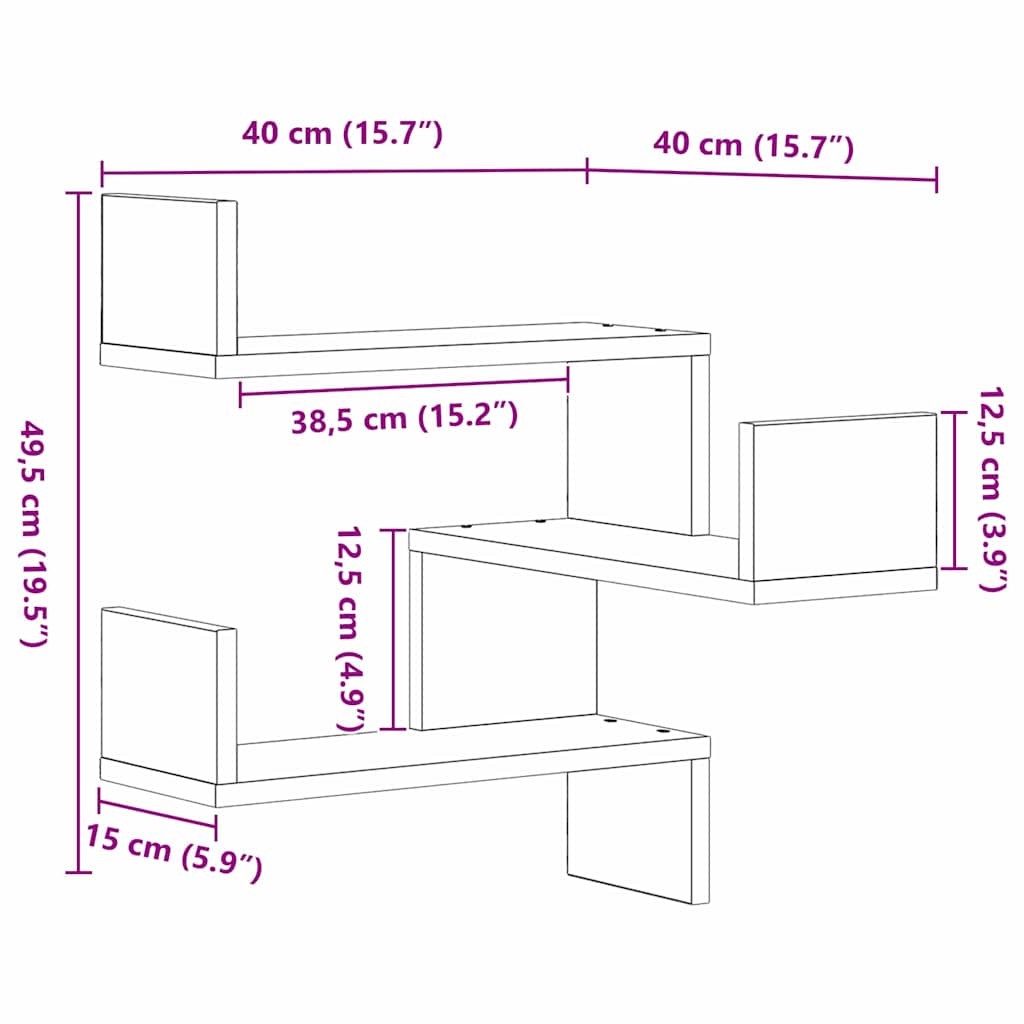 Wand-Eckregal mit Regal 2 pcs Schwarze Eiche 40 x 40 x 49,5 cm