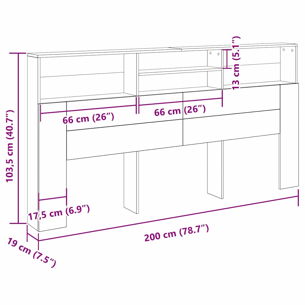 Kopfteil Schrank Schwarze Eiche 200 x 19 x 103.5 cm Spanplatte