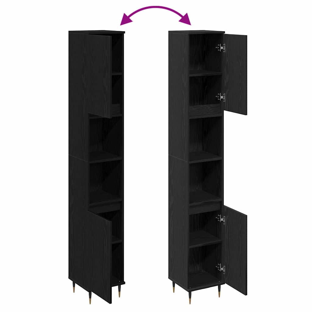 Badezimmerschrank mit Tür Schwarz Eichen-Optik 30 x 30 x 190 cm