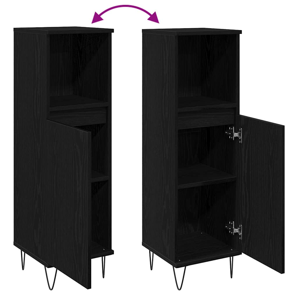 Badezimmer Schrank mit Speicher Schwarze Eiche 30 x 30 x 100 cm