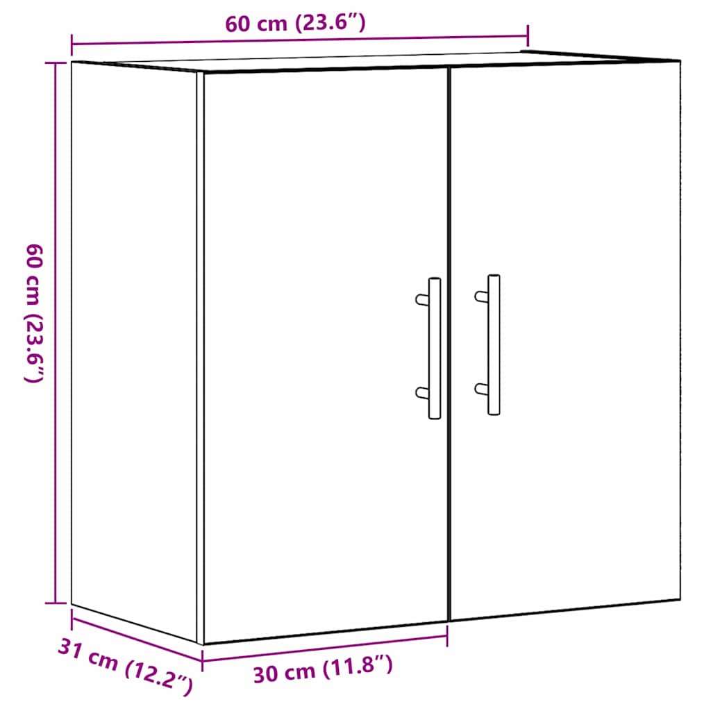 Wandschrank Schwarz Eichen-Optik 60 x 31 x 70 cm Holzwerkstoff