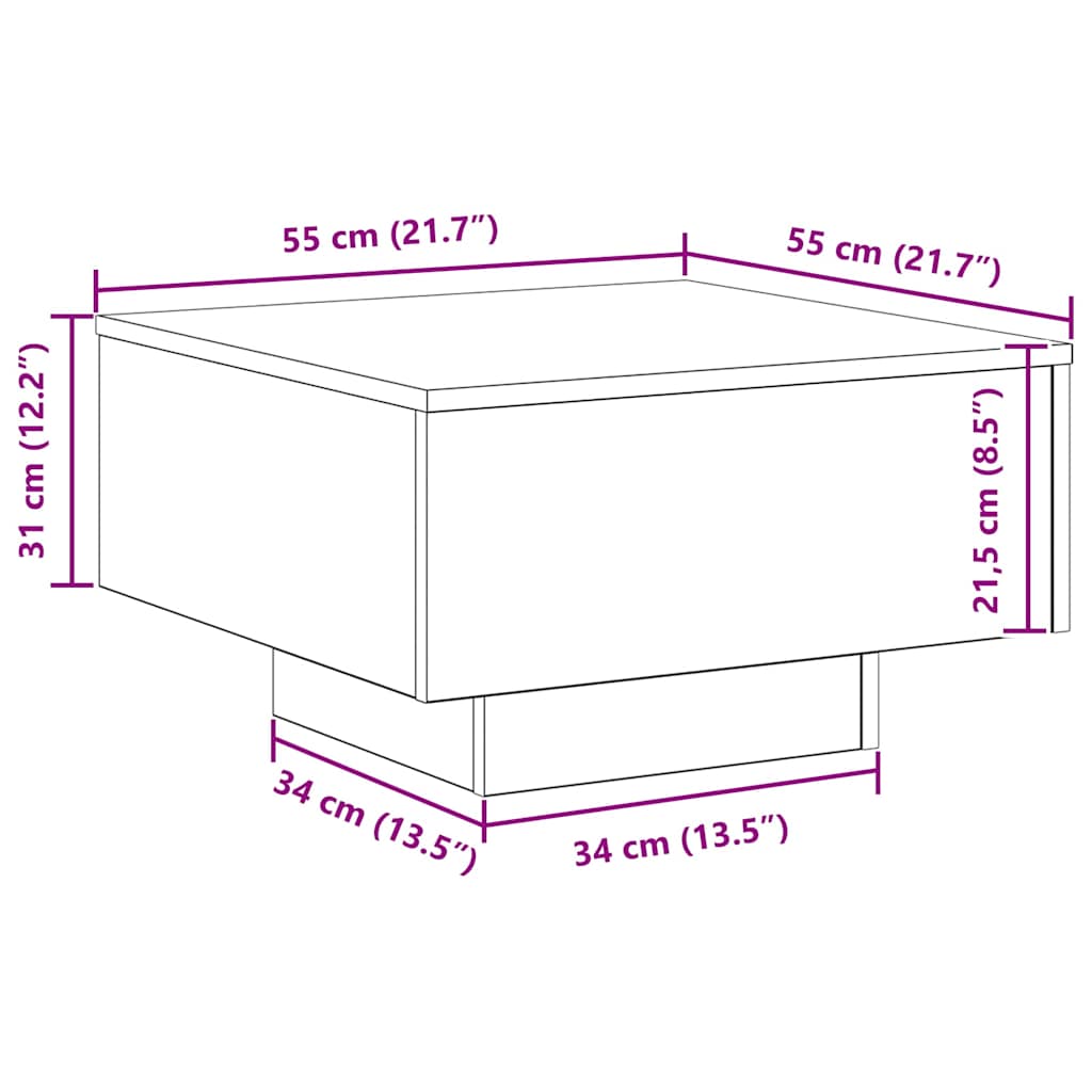 Couchtisch Eiche handwerklich 55 x 55 x 31 cm Holzwerkstoff