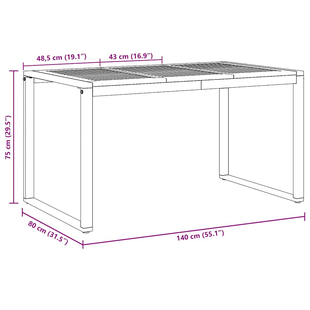 Garten-Eßtisch Grau 140 x 80 x 75 cm