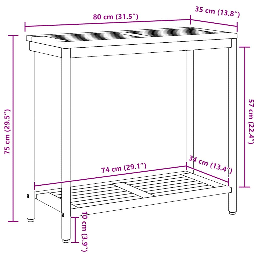 outdoor Tisch mit Speicher Natur und Schwarz 80 x 35 x 75 cm