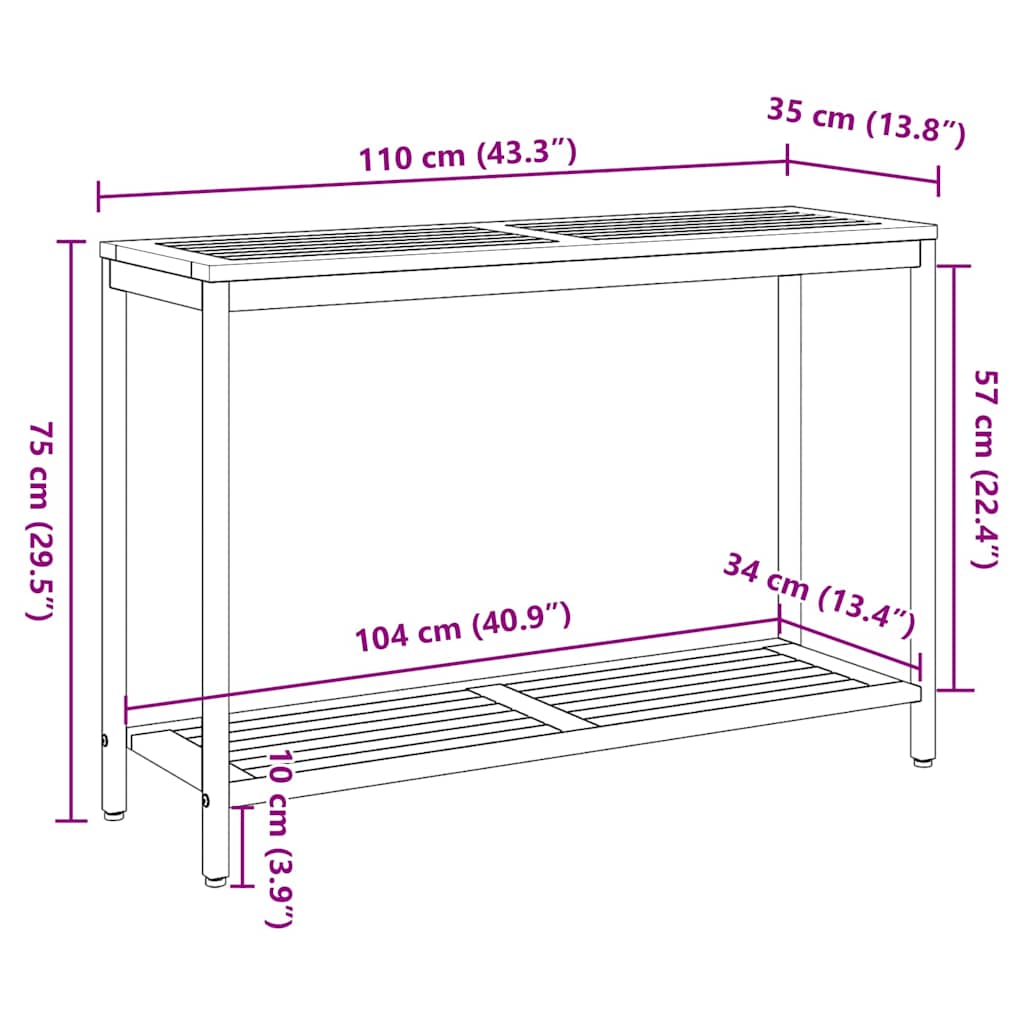 outdoor Tisch mit Speicher Natur und Schwarz 110 x 35 x 75 cm