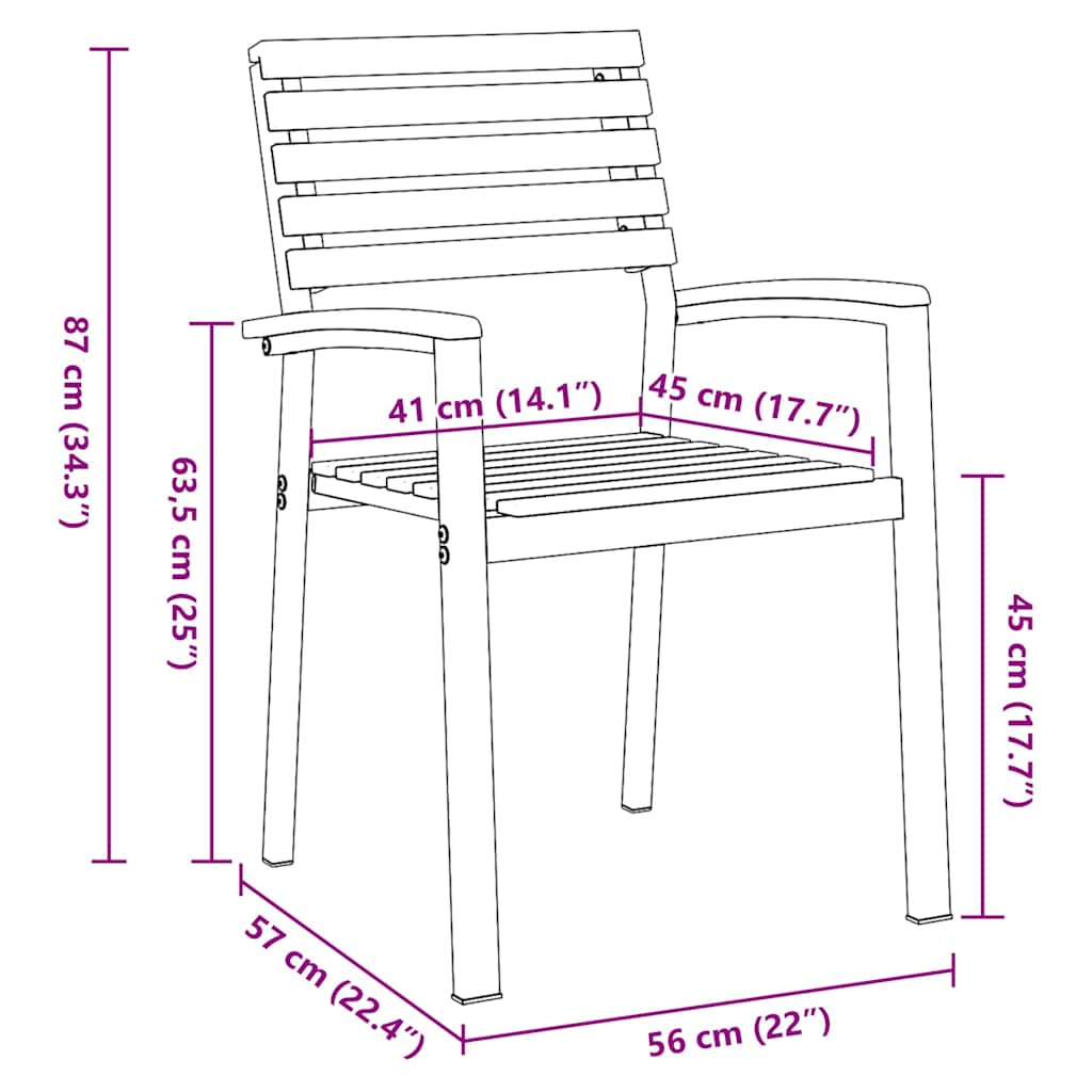 Gartenstuhl 2 pcs Braun 56 x 57 x 87cm Massivholz Akazie