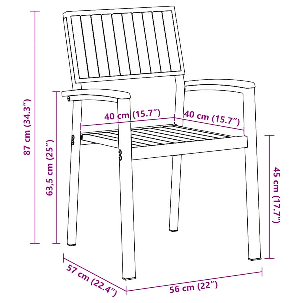 Gartenstuhl 2 pcs Braun 56 x 57 x 87cm Massivholz Akazie