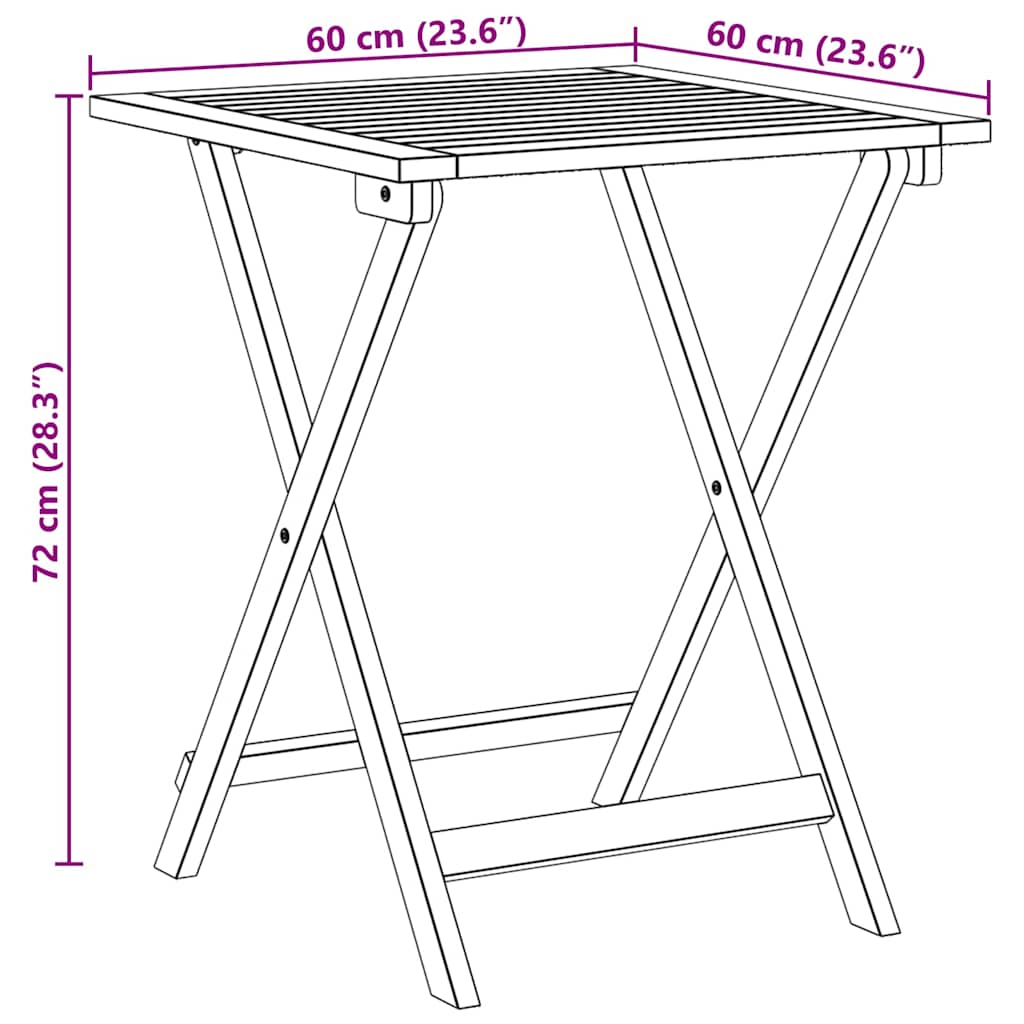 Klappbarer Gartentisch Natur 60 x 60 x 72 cm Akazie Massivholz