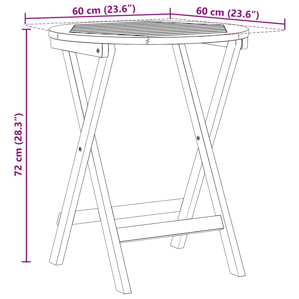 Klappbarer Gartentisch Natur 60 x 60 x 72 cm Akazie Massivholz