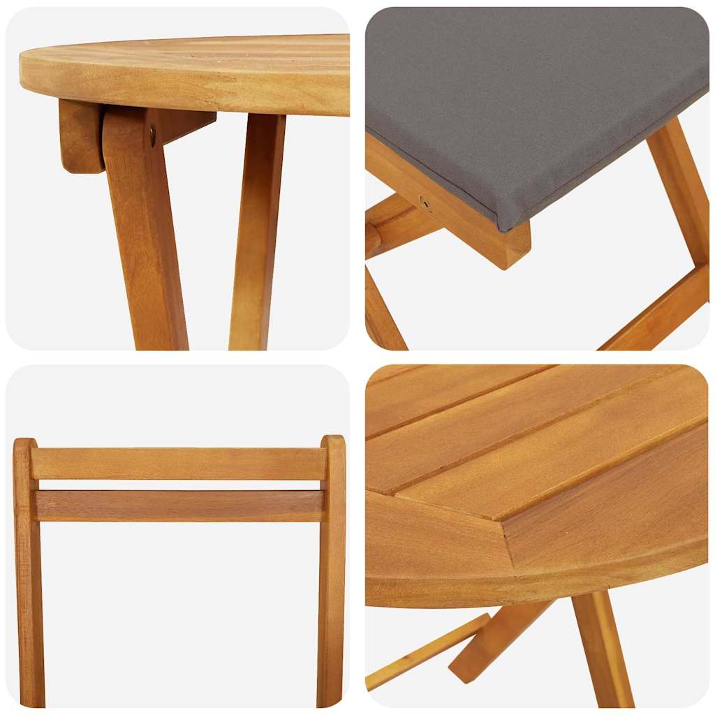 Garten Bistro Set mit Kissen 3 pcs Braun Akazie Massivholz