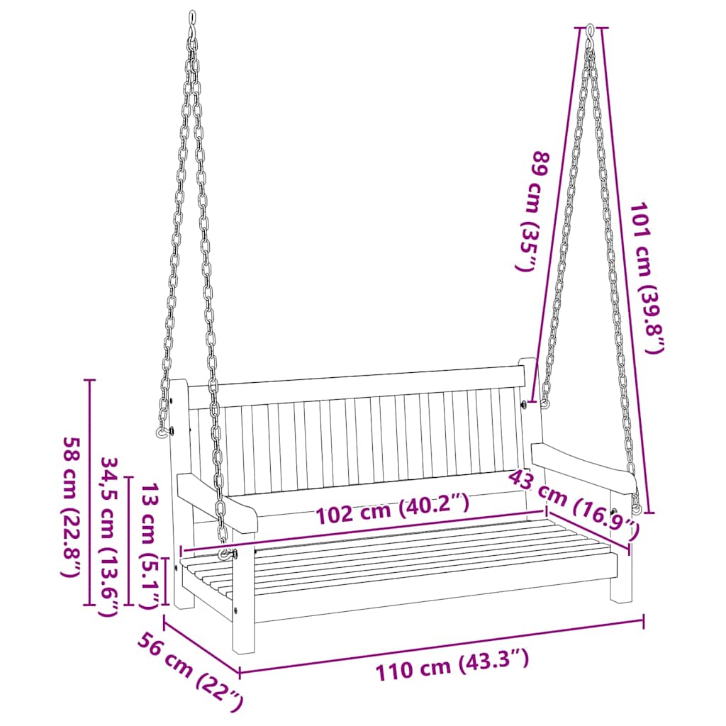 Gartenschaukelbank Braun 119 x 35 x 47 cm Massivholz Akazie