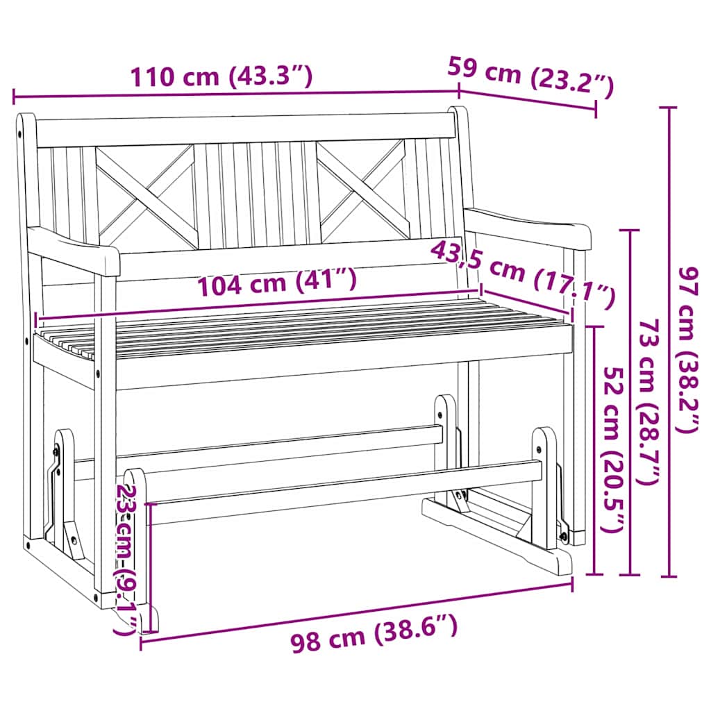 Garten Schaukeltbank Braun 110 x 59 x 97cm Massivholz Akazie