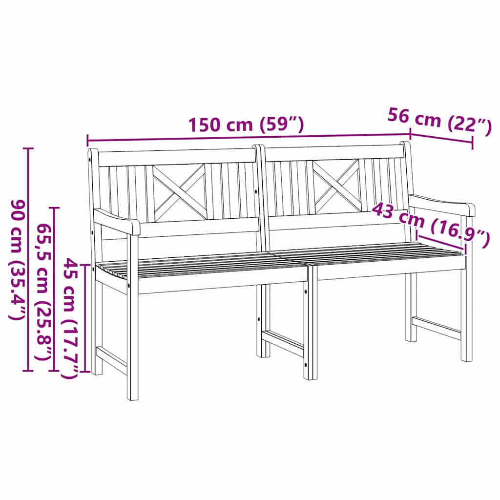 Gartenbank Braun 150 x 56 x 90 cm Massivholz Akazie